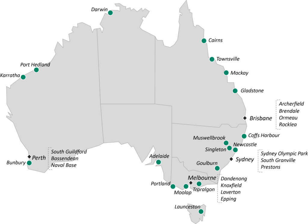 Tutt Bryant Power Locations in Australia on a map.
